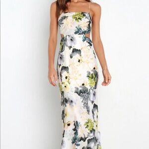 Petal & Pup White Floral Maxi Dress with Green Accents